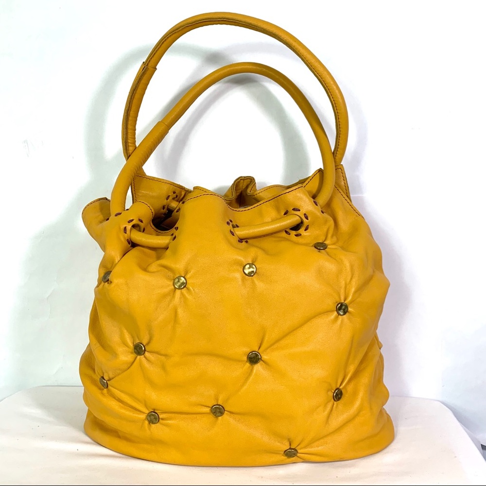 Anthropologie Leather Ruched Purse Sunflower New